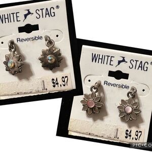 Vintage Earrings Reversible Pewter with Studs